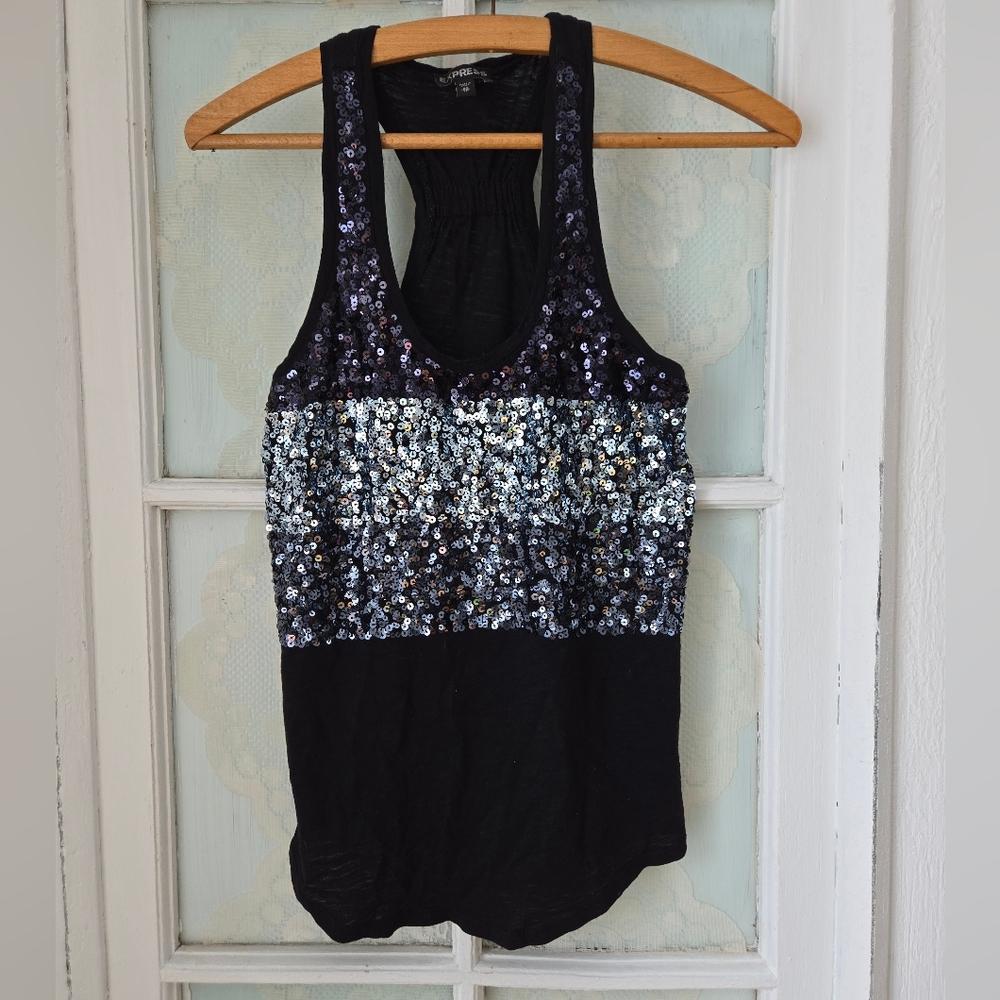 Express Black Sequin Racerback Tank XS